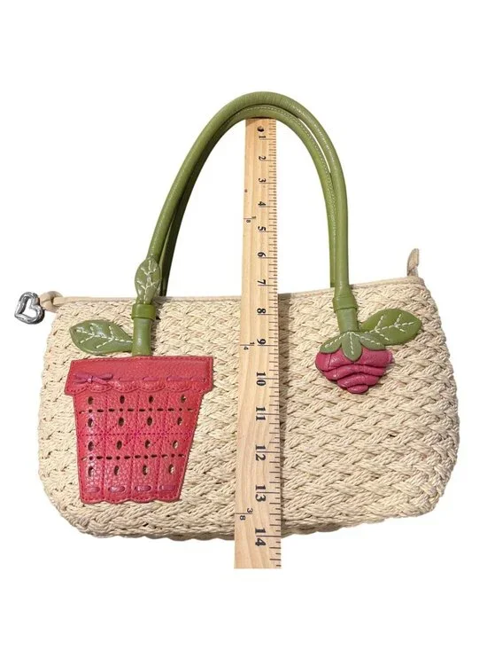 Brighton Woven Bag Flower Pot Strawberry Vintage Green-Handles Floral Lining - Picture 6 of 7